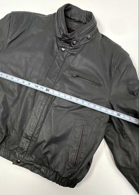 Vintage Berman's Men's Gray Leather Coat Faux Fur Lined Zip Out Lining Sz 46
