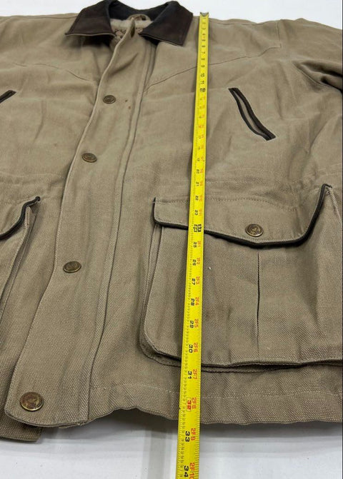 Madison Creek Outfitters Men's Tan Canvas Barn Coat Leather Collar Jacket Size M