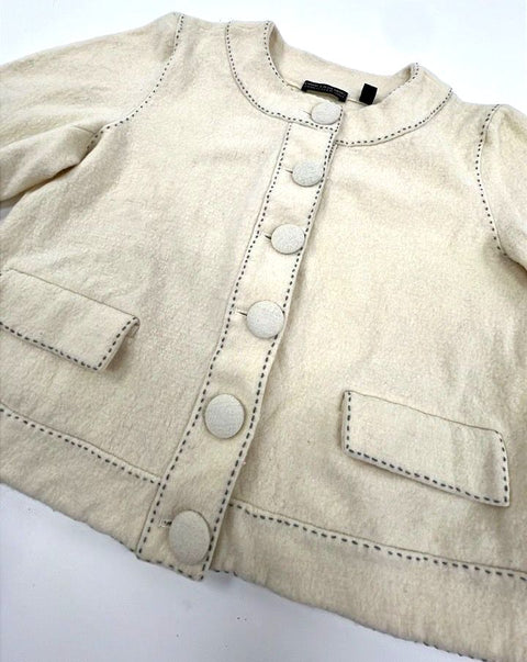 Vintage Pamela Dennis Private Client Women's Cream Wool Cropped Jacket Sz M