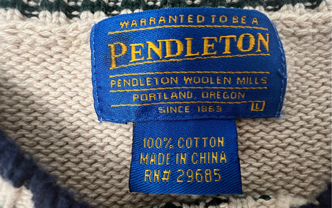Vintage 90s Pendleton Men's Beige Cotton Diamond Grid Argyle Sweater Sz L