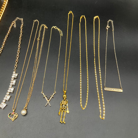 Mixed Costume Jewelry Lot 14pc Gold & Silver Tone Necklaces 0.6lb