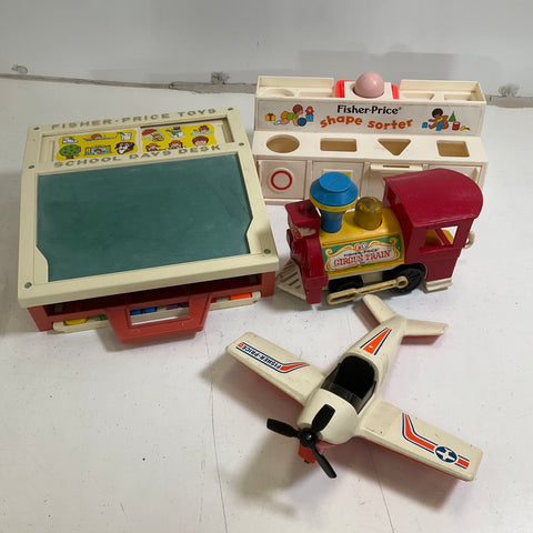 Vintage 70s 80s Fisher-Price Toy Lot School Desk Circus Train Plane Sorter