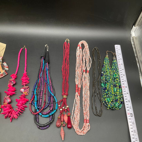 Vintage Fish Motif Jewelry Lot 8pc Beaded Necklaces Brass Belt Buckle Sash