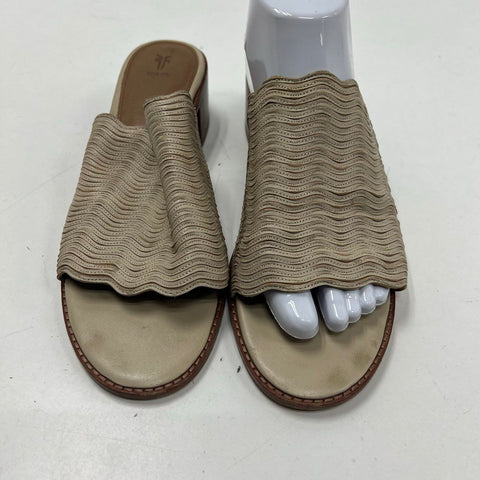 Frye Cindy Wave Off White Leather Mule Slide Heels Size 9.5