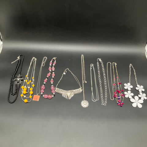 Mixed Fashion Costume Jewelry Lot 10 Necklaces Beaded Statement Silver Tone