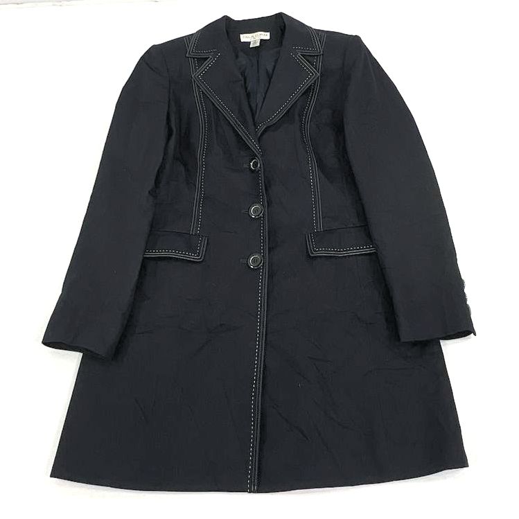 Women's Casual Corner Black Button Front Cotton Blend Long Blazer Jacket Size 8