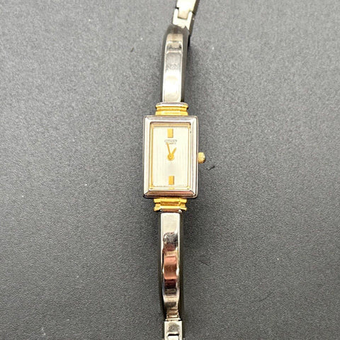 Vintage 1980s Citizen Two-Tone Rectangular Quartz Womens Bangle Watch