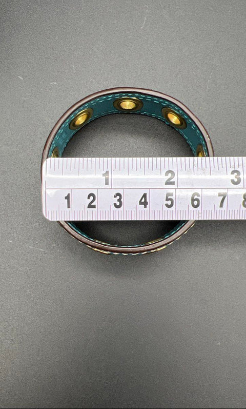 Coach Teal Leather Gold Tone Grommet Bangle Bracelet 2.5" Diameter Signed