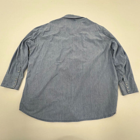 Vintage 90s Carhartt Rugged Wear Chambray Western Pearl Snap Shirt Sz XL