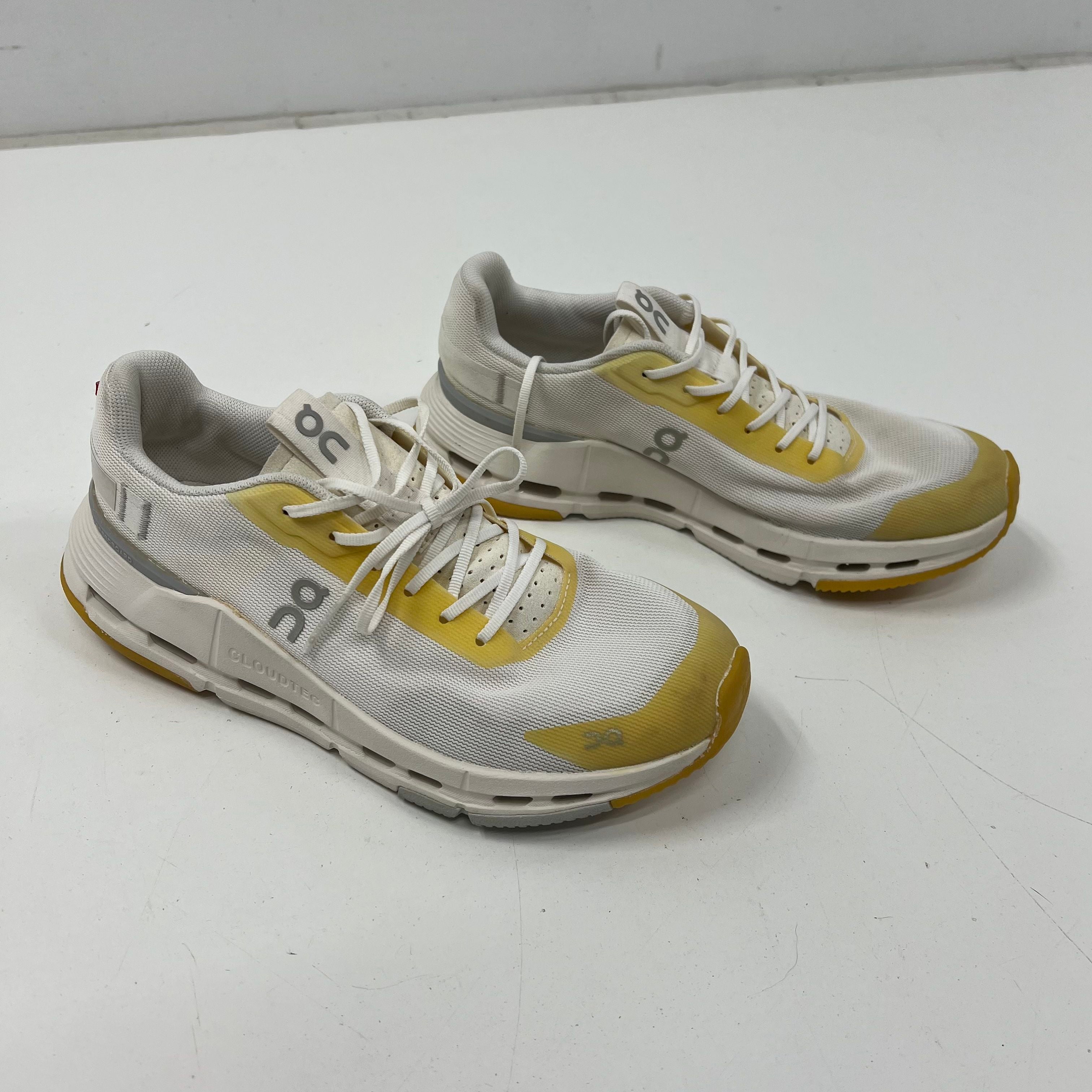 On Cloudnova White Yellow Gum Sole Running Sneakers Women's Size 7.5