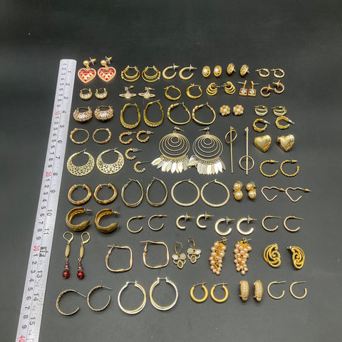 Vintage Modern Gold Tone Earrings Jewelry Lot 40 Pairs Hoops Studs Faux Pearl