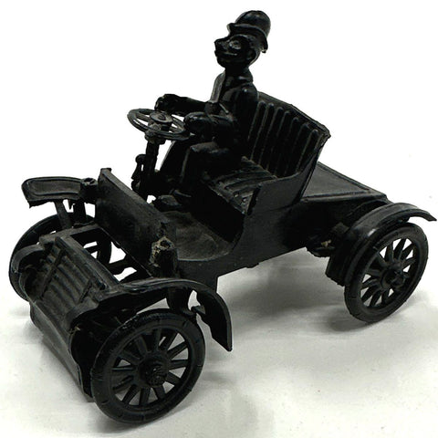 Vintage Cast Iron Toy Car Black Early Automobile with Driver 3 Inch Loose