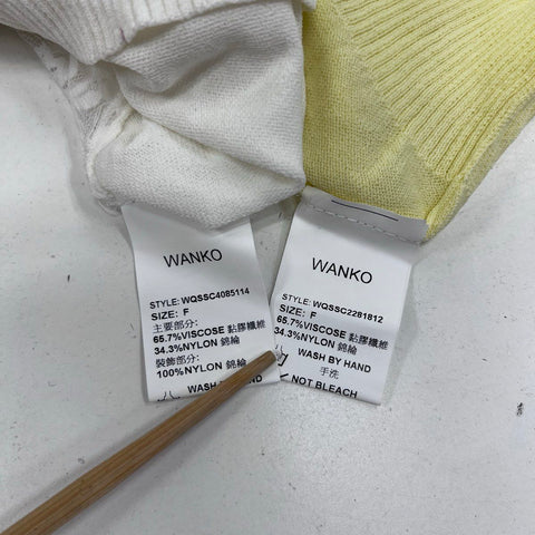 Wanko Women's Cardigan Sweaters Yellow White Lace Back Flower Buttons NWT Sz F