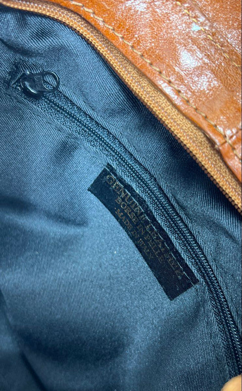 Vintage 90s L'artigiano Italian Brown Leather Crossbody Shoulder Bag Purse