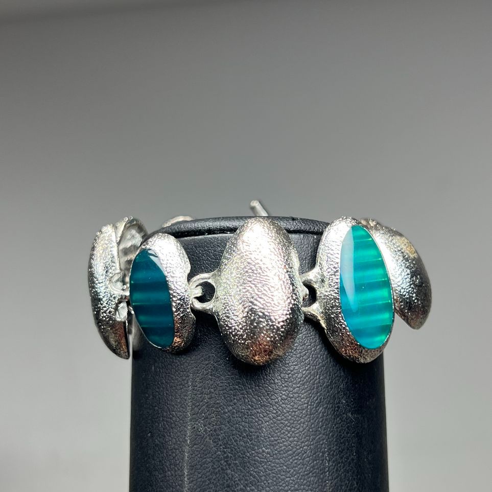 Anne Klein Silver Tone Green & Blue Inlay Bracelet