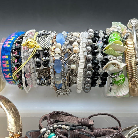 Vintage to Modern Costume Jewelry Bracelet Lot Bangles Cuffs Beaded Boho 40+ Pcs