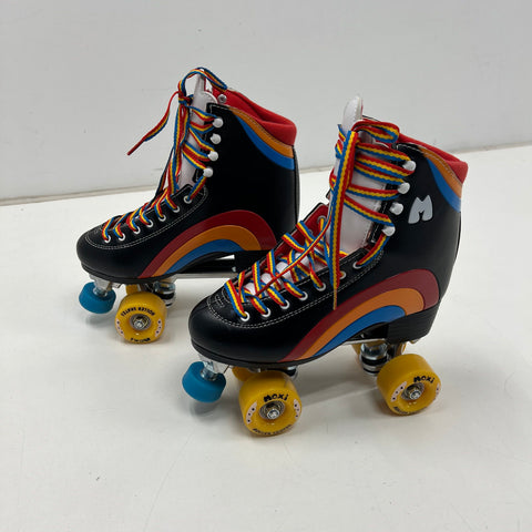 Moxi Rainbow Rider Black Rainbow Quad Roller Skates Size 6