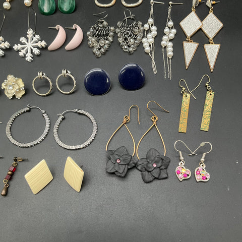 Vintage to Modern Costume Jewelry Lot 35+ Pairs Novelty Boho Hoops Studs Dangles
