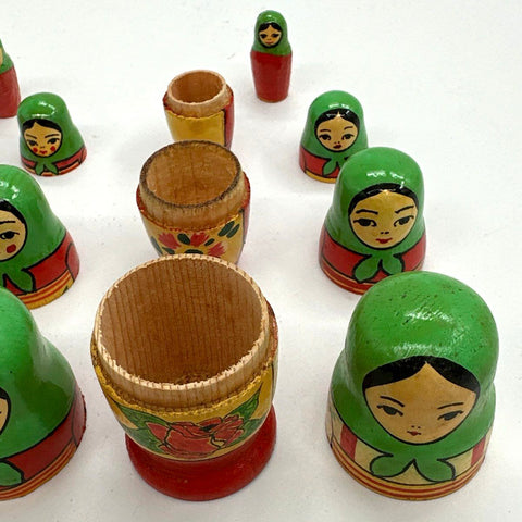 Wood Nesting Doll Lot Matryoshka Hand Painted Floral Approximately 15 Pieces