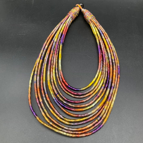 Lot of 2 Boho Layered Wrapped Thread Corded Necklaces Multi-Strand Tribal Bib