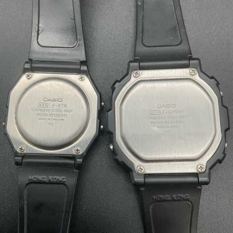Casio F-91W and F-108WH Digital Watch Lot of 2 Black Resin Running