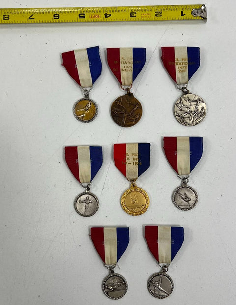 Vintage 1974-75 French Invitational Athletic Medal Lot of 9 Gymnastics Diving