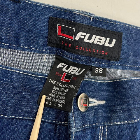 Vintage Y2K Fubu Blue Baggy Fit Cargo Jeans Contrast Stitch Men's Size 38