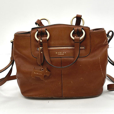 Radley London Brown Leather Satchel Handbag Crossbody Bag Gold Hardware