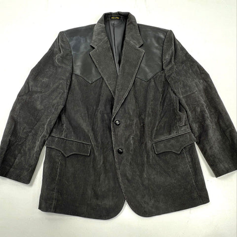 Circle S Men's Western Corduroy Blazer Gray Leather Yoke Sport Coat Sz 48R
