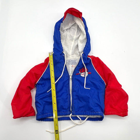 Vintage 80s Baby Boy Baseball Windbreaker Jacket Blue Red Hooded Sz 12