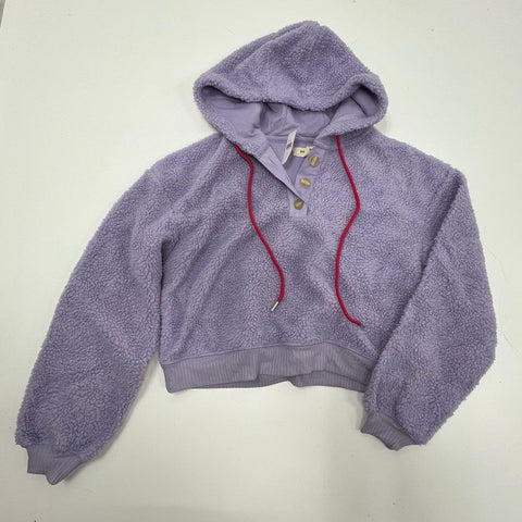 Porridge Women's Purple Sherpa Fleece Cropped Henley Hoodie NWT Size S