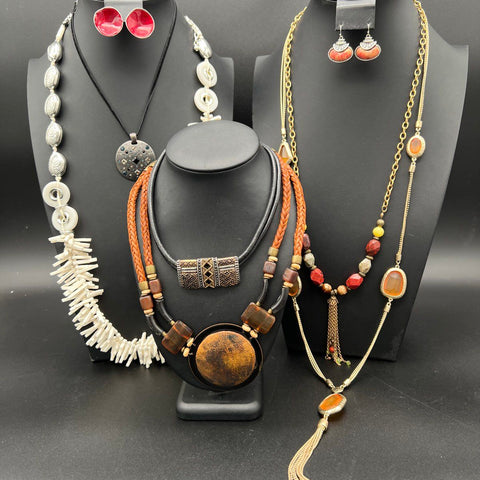 Chico's Mixed Lot 9pc Statement Beaded Tassel Necklace & Earring Set