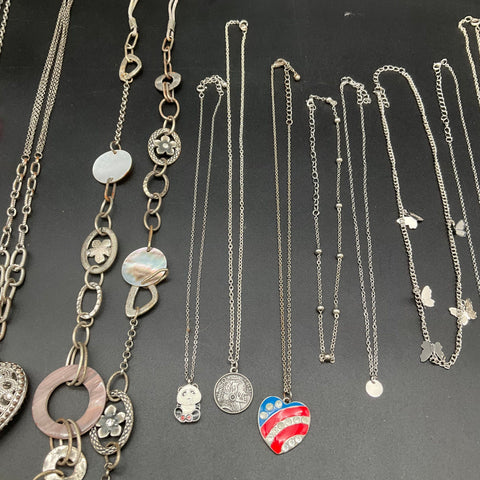 Vintage & Modern Costume Jewelry Lot 14 Necklaces Dragonfly Filigree Heart
