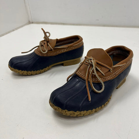 L.L. Bean Boots Rubber Moc Brown Blue Duck Shoes Women's Size 7 M