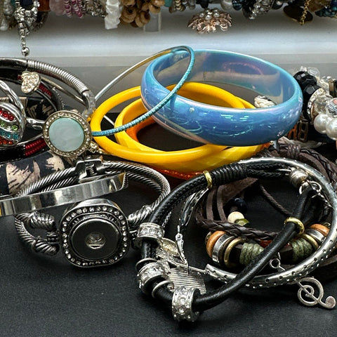 Vintage to Modern Costume Jewelry Bracelet Lot 40+ Pc Beaded Cuffs Bangles