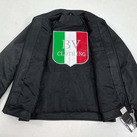 BV Clothing Men's Black Faux Leather Jacket Full Zip Size M NWT COA