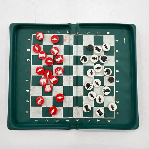 Vintage Magnetic Chess and Checker Game Set Folding Portable Japan Travel
