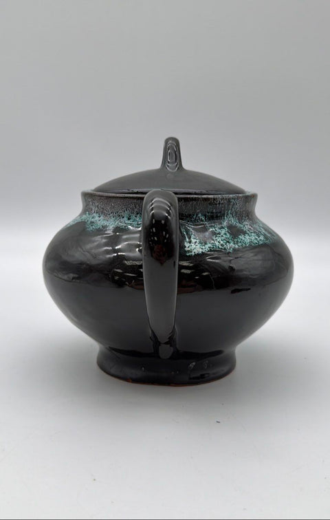 Vintage Art Pottery Teapot with Lid Black Drip Glaze Ceramic Mirror Brown Style