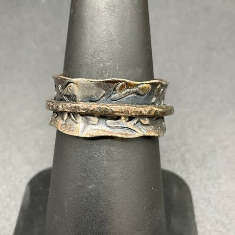 Sterling Silver 925 Spinner Leaf Ring & Iridescent Stone Boho Ring Set Size 6