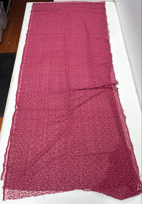 Vintage Burgundy Sheer Mesh Soutache Leaf Embroidered Fabric 186" x 40" 5 Yds