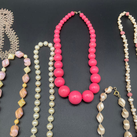 Vintage Faux Pearl & Beaded Costume Jewelry Lot of 11 Necklaces Pendants