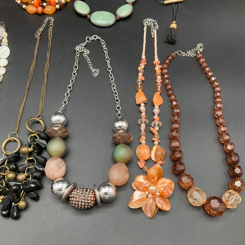 Vintage to Modern Costume Jewelry Lot 12 Necklaces Beaded Shell Statement Boho