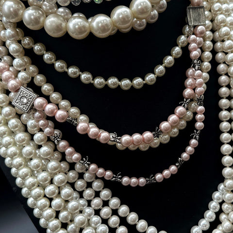 Faux Pearl Costume Jewelry Lot Vintage to Modern Necklaces Multi-Strand