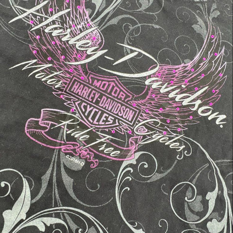 Harley-Davidson Women's 2 T-Shirt Lot Black Graphic Rhinestone Glitter Size L