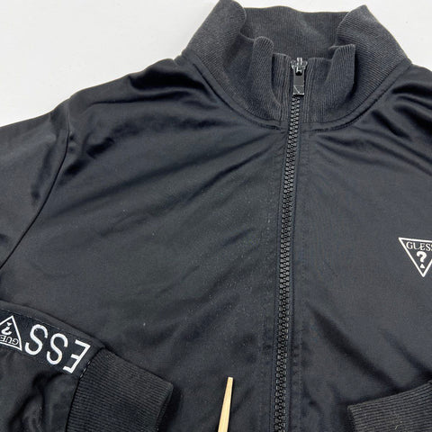 Guess Men's Black Full Zip Track Jacket Logo Tape Sleeves Triangle Logo Sz M