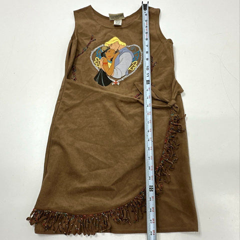 Vintage 90s Disney Pocahontas Faux Suede Fringe Beaded Girls Dress Sz 8-10
