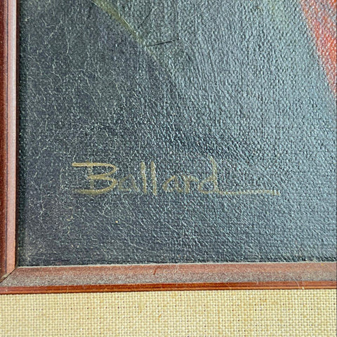 Ballard Oil on Canvas Portrait Man with Beer 17x20 Mid-Century Signed Painting