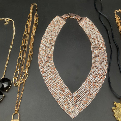 Fashion Costume Jewelry Lot of 7 Necklaces Rhinestone Collar Padlock Pendants
