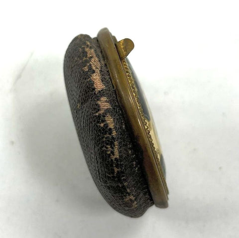 Antique Victorian Romantic Courting Scene Powder Compact Enamel Vanity Case