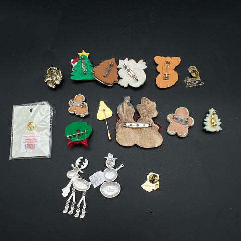 Vintage Christmas Holiday Brooch Pin Lot 16pc Lia Sophia Snowman Santa Reindeer
